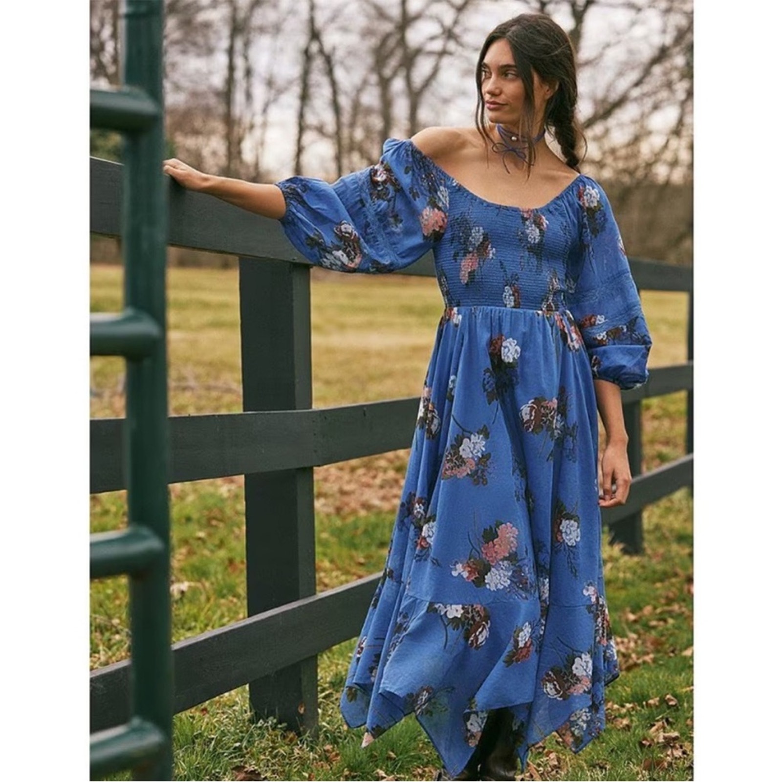 Free People Morning Glory Blue Floral Maxi Dress Boho Womens Size Small Nwt